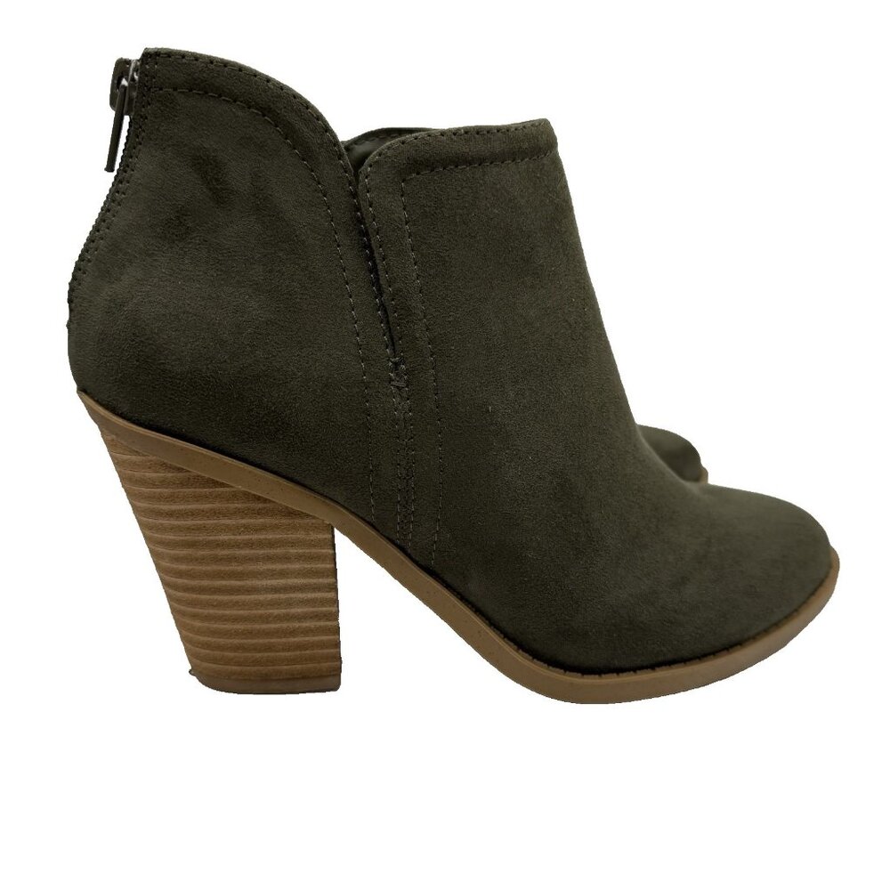 Joie Kayden Ankle Booties Women's Size 7.5 M Faux Suede Vegan Olive Chunky Heel